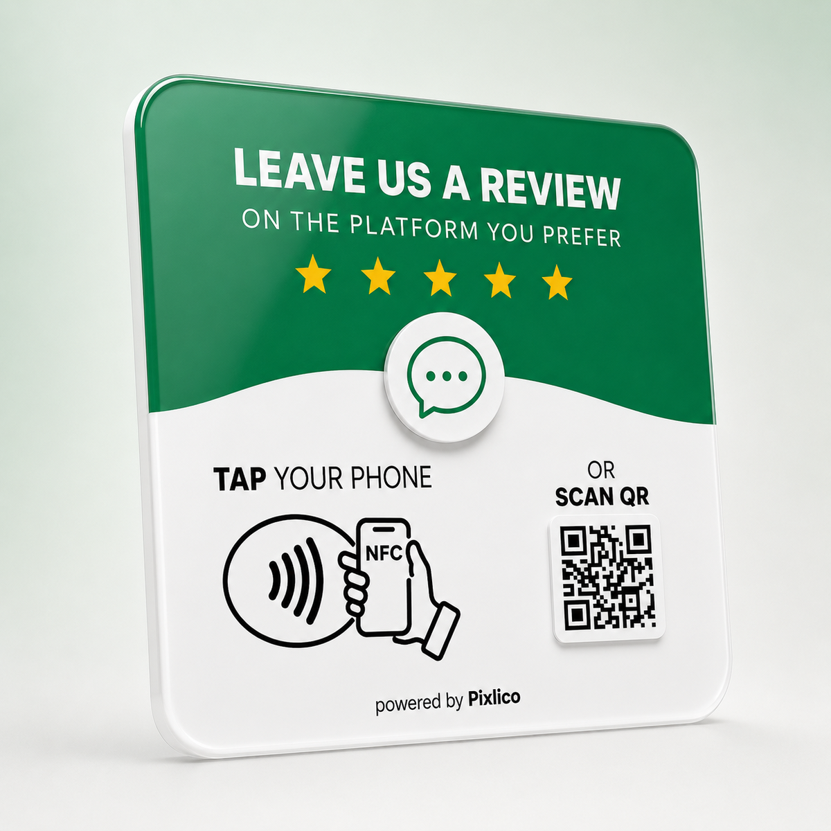 Pixlico Multi-Links Plate — NFC + QR review plate, front view