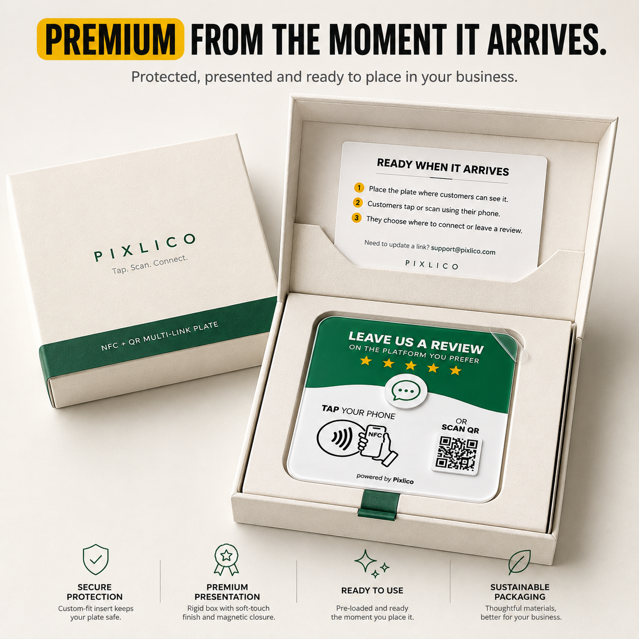 Premium rigid gift box packaging, pre-loaded and ready to use