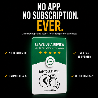 No app, no subscription, ever — unlimited taps and scans