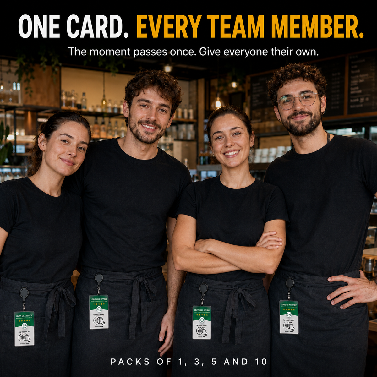 One card, every team member — packs of 1, 3, 5 and 10