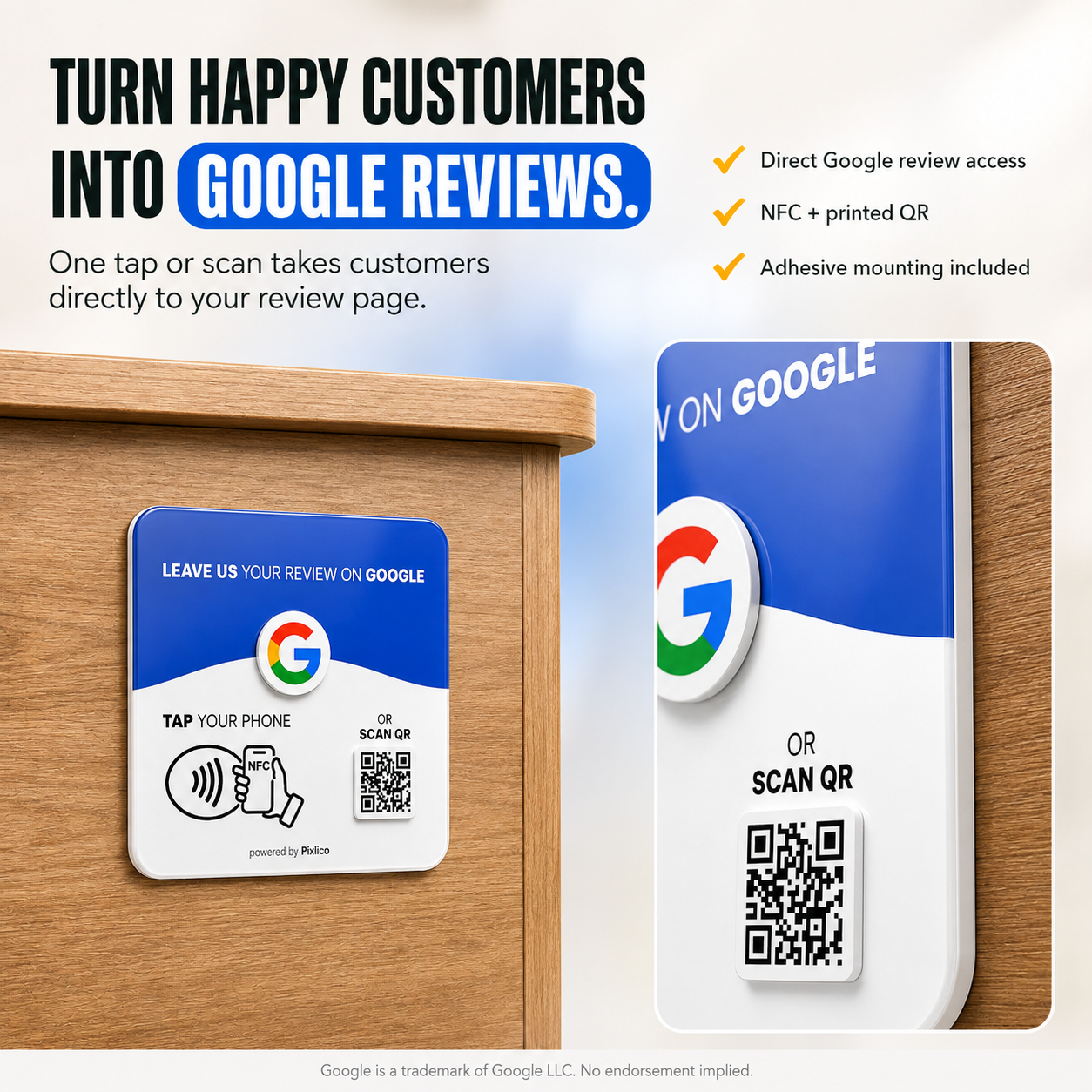 Google review plate — turn happy customers into Google reviews with one tap or scan